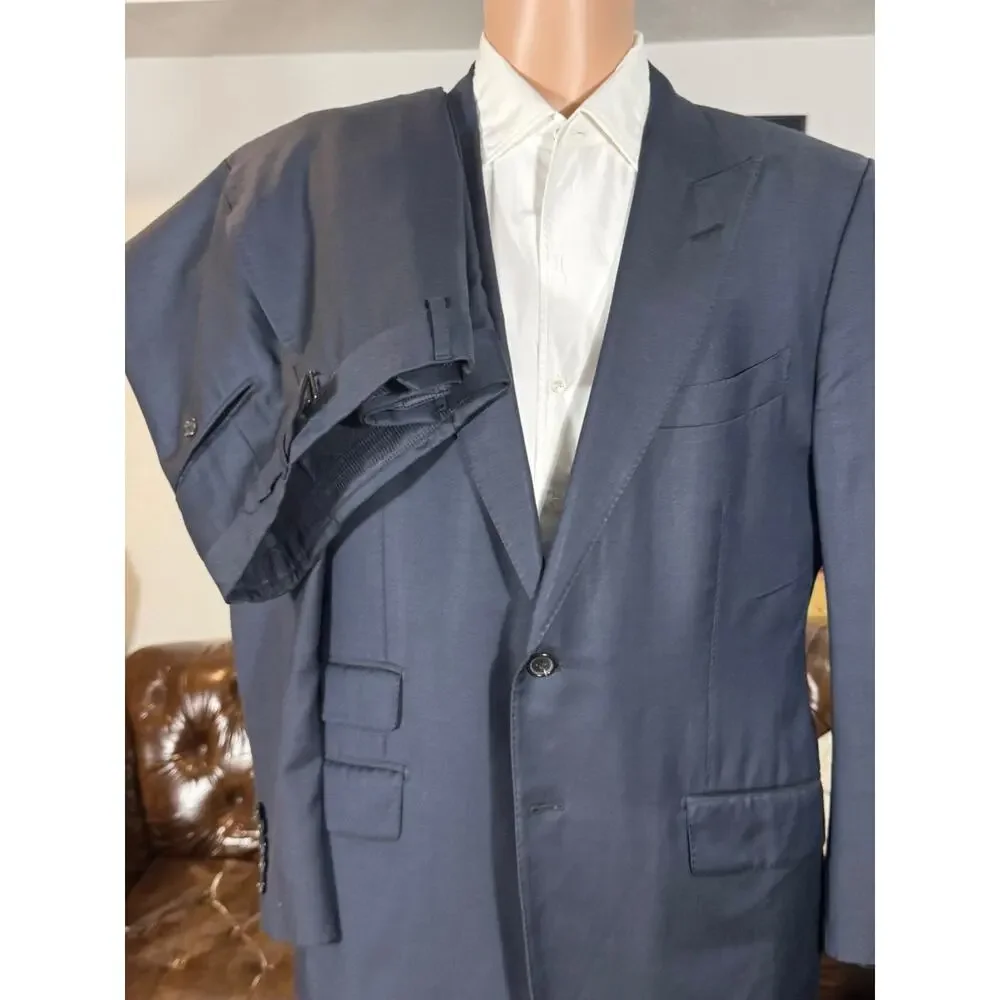 Tom Ford Blue 2Pc Suit 56 46R Peak Lapel Wool Men's 38x31 Trousers O'Connor